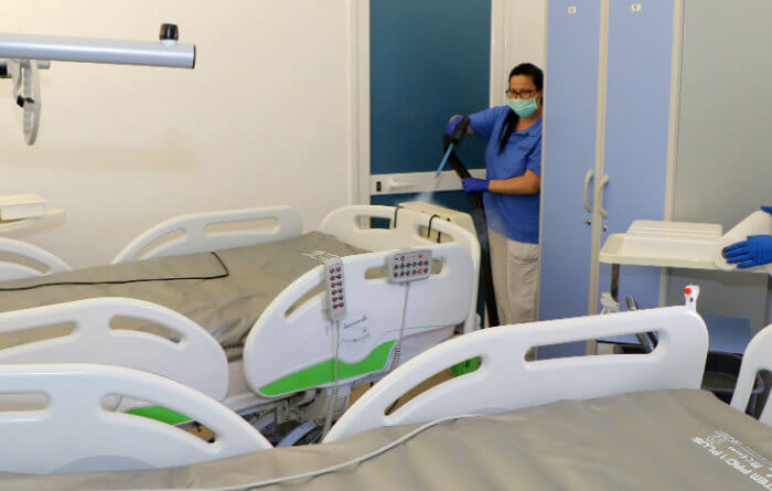 What is used to clean hospital beds?